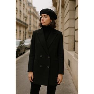 Misha Nonoo Jacket Womens 8 Black Double Breasted Long Blazer Minimalist Chic